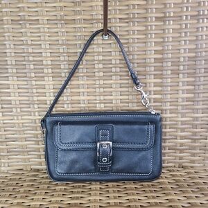 Coach Soho Black Leather Wristlet Clutch Bag Purse Buckle Detail Small